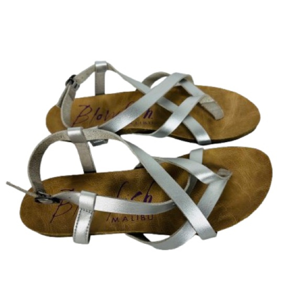 Blowfish Silver Strappy T‑Bar Sandals